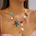 thumbnail image 1 of NICKSUN Boho Summer Beach Layered Necklace, Multilayer Starfish Scallop Pearl Y-Drop Long Chain, Colorful Enamel Rhinestone Ocean Stackable Statement Jewelry, 1 of 7