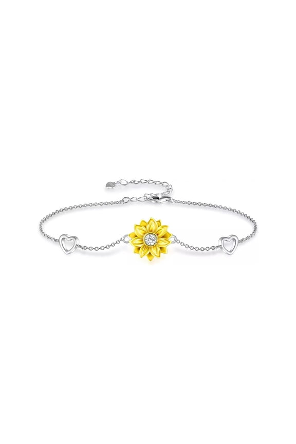 Bracelets for Women Sunflower Bracelet Chain Adjustable Heart Charm Link Birthday Sunflower Jewelry Gifts for Women/Daughter/Girlfriend