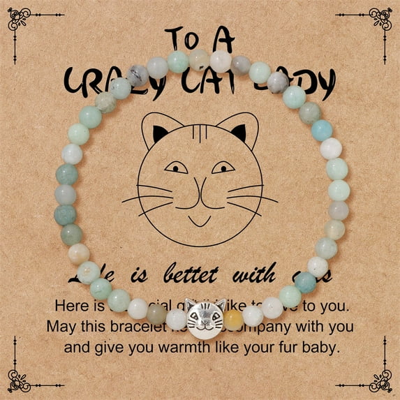 NICKSUN Cat Bracelet for Women Men, 4mm Bead Bracelet Protection, Stretch Bracelet Jewelry Gifts for Cat Lover Mom Girlfriend