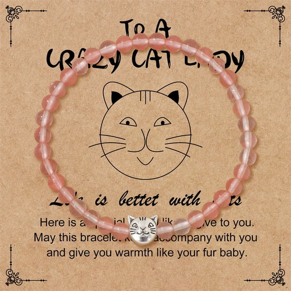NICKSUN Cat Bracelet for Women Men, 4mm Bead Bracelet Protection, Stretch Bracelet Jewelry Gifts for Cat Lover Mom Girlfriend