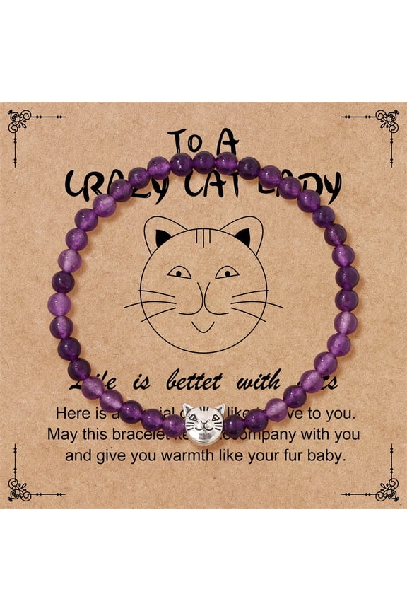 Cat Bracelet for Women Men, 4mm Bead Bracelet Protection, Stretch Bracelet Jewelry Gifts for Cat Lover Mom Girlfriend