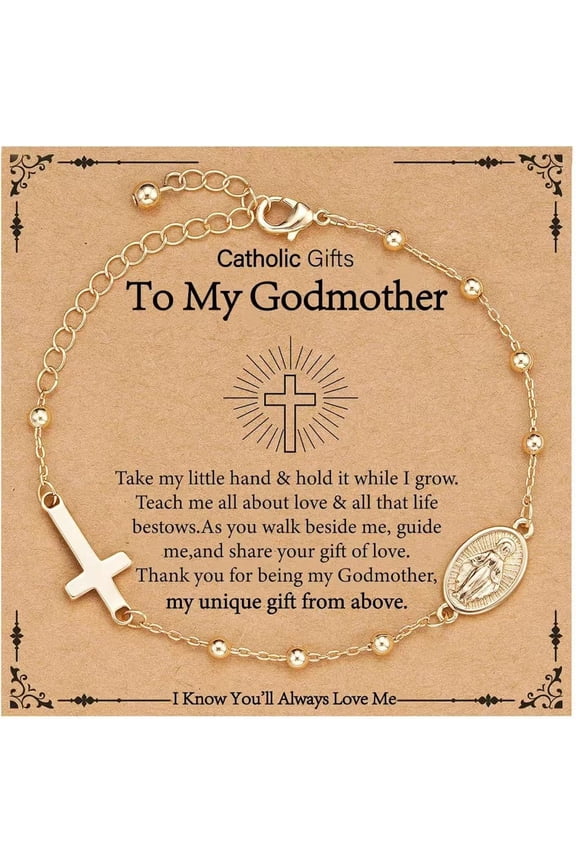 Catholic Bracelets Gifts for Women, Rosary Beads Virgin Mary Cross Charm Bracelet Confirmation First Communion Baptism Religious Christian Jewelry Gift