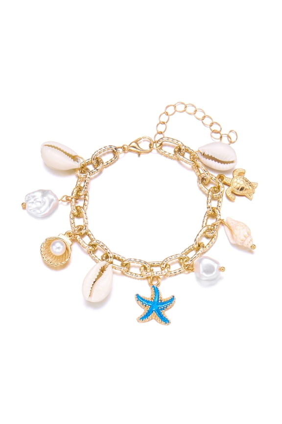 Charm Bracelet for Women, Boho Adjustable Shell Starfish Bracelet Summer Beach Ocean Statement Bracelets