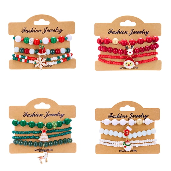 NICKSUN Christmas Beaded Stretch Bracelets Set for Women, Colorful Acrylic Bead Rhinestone Snowflake Santa Tree Reindeer Charm Stackable Bracelets, Xmas Holiday Party Jewelry Gift