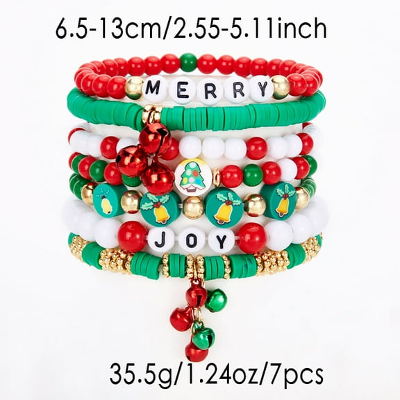 NICKSUN Christmas Bracelets Set Stack Snowflake Christmas Tree Beaded Stretch Bracelet Summer Christmas Costumes Bracelet Jewelry Gifts