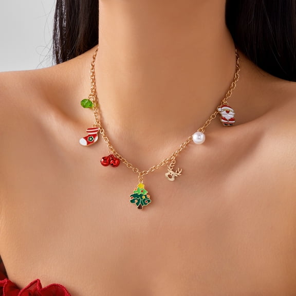 NICKSUN Christmas Charm Necklace for Women, Candy Canes Snowflakes Santa Claus Christmas Tree Gingerbread Man Gift Box Colorful Holiday Charms Necklace for Personalized Christmas Gifts
