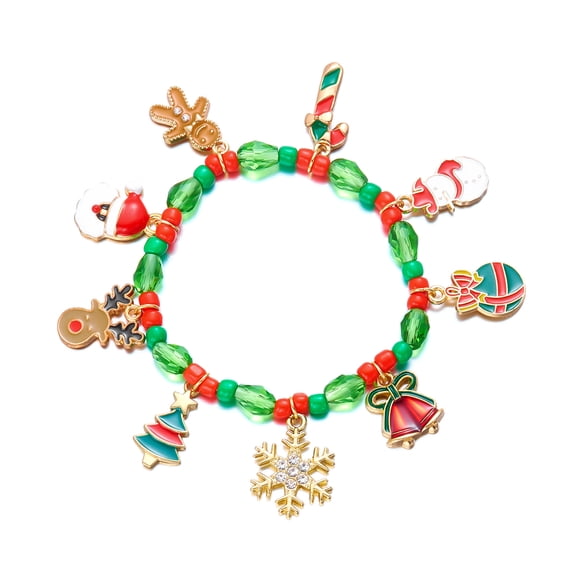 NICKSUN Christmas Crystal Beaded Stretch Charm Bracelets for Women, Enamel Santa Reindeer Snowflake Candy Cane Glove Bell Stackable Bracelet, Festive Xmas Holiday Party Jewelry Gift