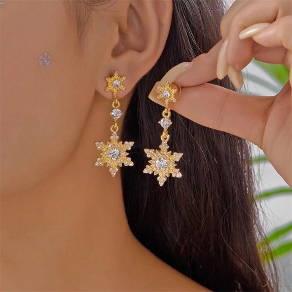 NICKSUN Christmas Cubic Zirconia Snowflake Dangle Earrings for Women, Imitation Pearl Tassel Snowflake Stud Drop Earrings, Elegant Winter Holiday Party Jewelry Gift