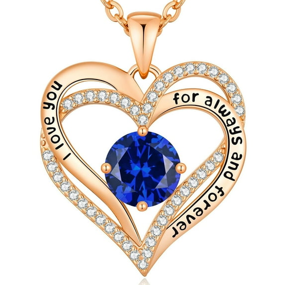 NICKSUN Christmas Gifts for Women Rose Gold Plated Heart Birthstone Necklaces for Women, Ideal Anniversary or Birthday Jewelry Gifts for Wife Girlfriend Her