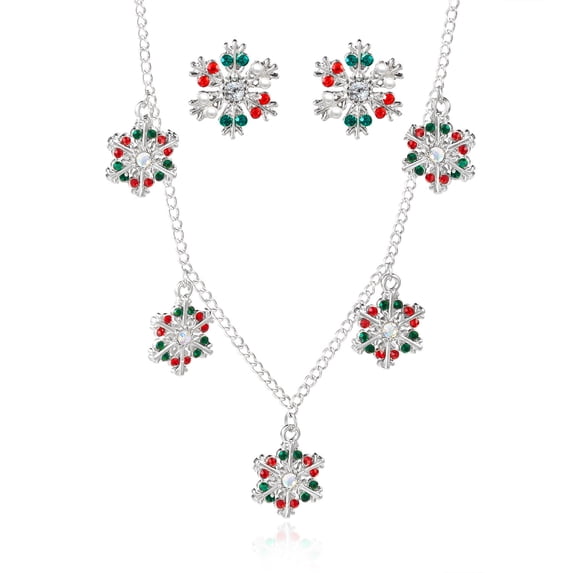NICKSUN Christmas Snowflake Rhinestone Jewelry Set for Women, Crystal Pearl Snowflake Pendant Necklace & Dangle Earrings Matching Set, Winter Xmas Holiday Party Accessory Gift