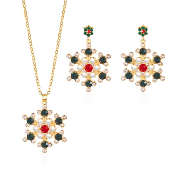 NICKSUN Christmas Snowflake Rhinestone Jewelry Set for Women, Crystal Pearl Snowflake Pendant Necklace & Dangle Earrings Matching Set, Winter Xmas Holiday Party Accessory Gift