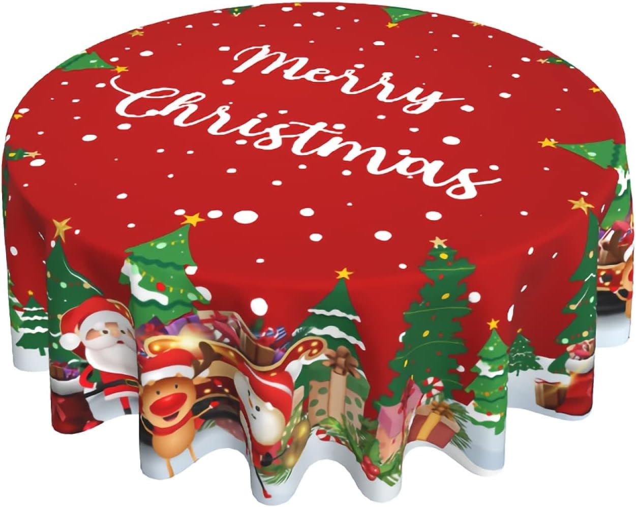NICKSUN Christmas Tablecloth Round 60 Inch Merry Christmas Santa