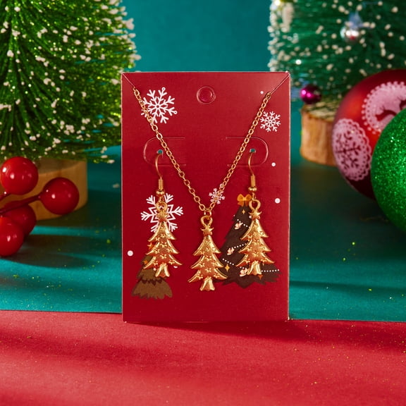 NICKSUN Christmas Tree Necklace Earrings Set for Women Gold Snowman Pendant Necklace Dangle Earrings Fashion Christmas Jewelry Set for Women