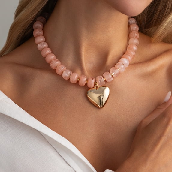 NICKSUN Chunky Heart Necklaces for Women, Colorful Resin Beaded Choker Necklace, Cute Gold Puffy Heart Statement Necklace Trendy Acrylic Choker Jewelry Gift