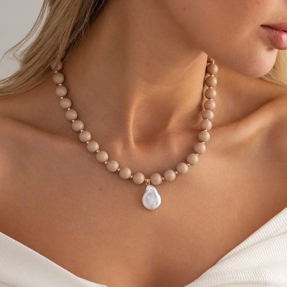 NICKSUN Colorful Chunky Beaded Necklace for Women, Acrylic Bead Choker Necklaces Irregular Baroque Imitation Pearl Pendant Necklace, Summer Beach Party Wedding Vacation Jewelry Gifts