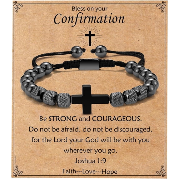 NICKSUN Cross Bracelet Gifts for Boys Men, Adjustable Obsidian Beads Bracelet Christian Religious Bapstim Jewelry Gifts for Son Grandson Teenage Teen Boys