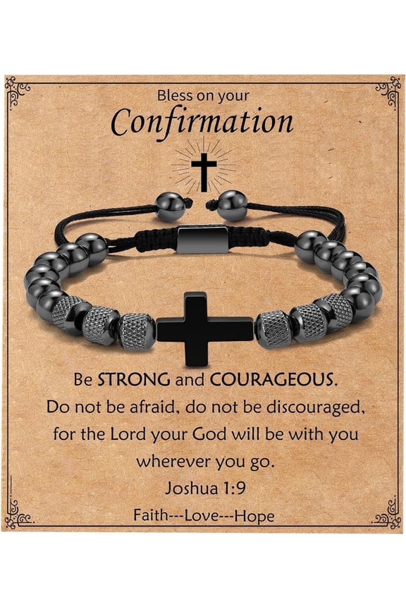 Cross Bracelet Gifts for Boys Men, Adjustable Obsidian Beads Bracelet Christian Religious Bapstim Jewelry Gifts for Son Grandson Teenage Teen Boys