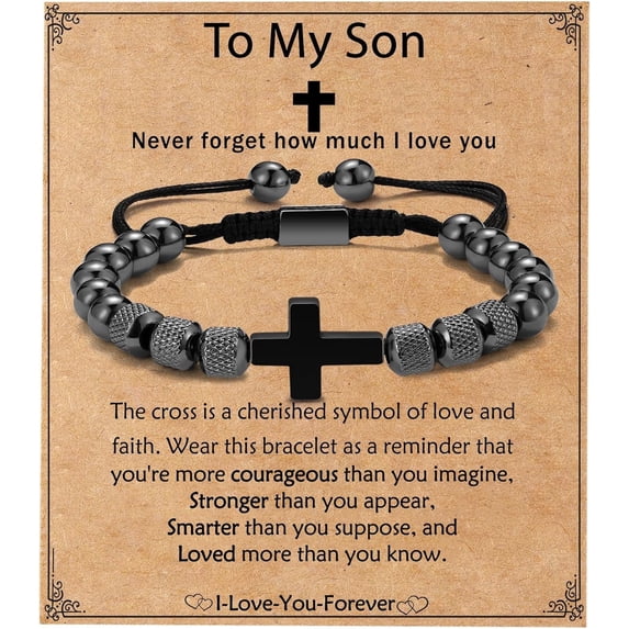 NICKSUN Cross Bracelet Gifts for Men, Adjustable Obsidian Beads Bracelet Christian Religious Bapstim Jewelry Gifts for Son Grandson Teenage Teen Boys
