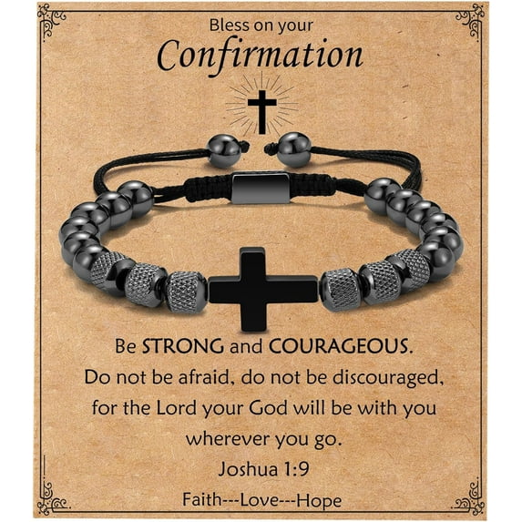 NICKSUN Cross Bracelet Gifts for Boys Men, Adjustable Obsidian Beads Bracelet Christian Religious Bapstim Jewelry Gifts for Son Grandson Teenage Teen Boys