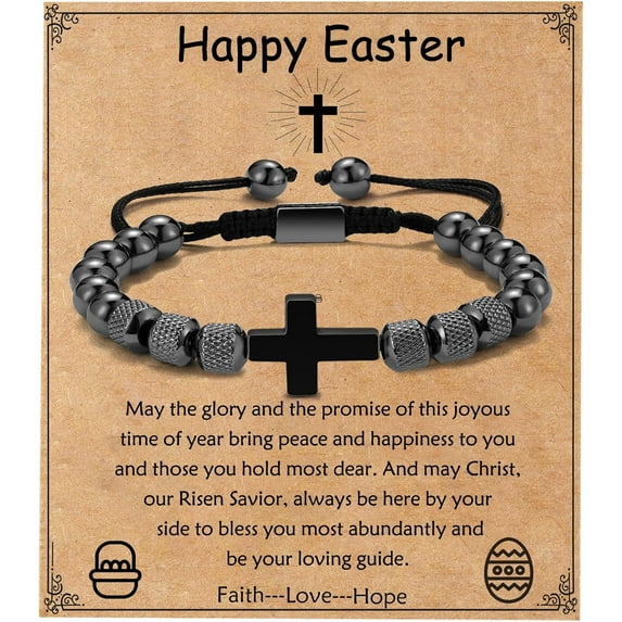 NICKSUN Cross Bracelet Gifts for Boys Men, Adjustable Obsidian Beads Bracelet Christian Religious Bapstim Jewelry Gifts for Son Grandson Teenage Teen Boys