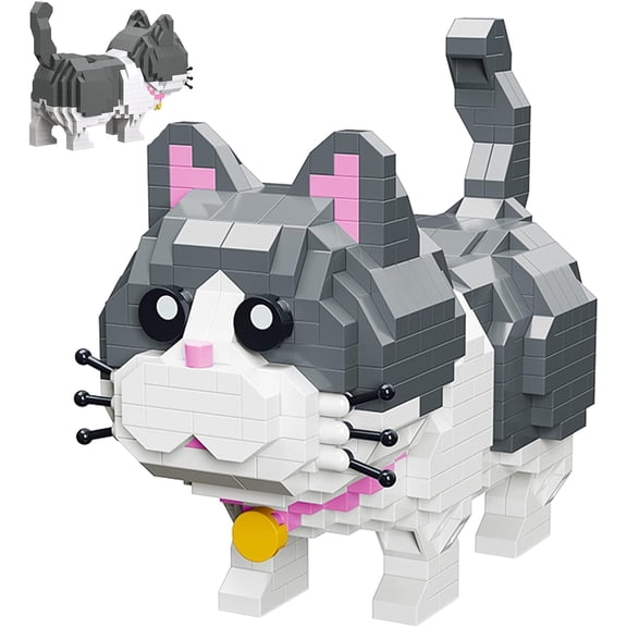 NICKSUN Cute Animal Building Block Set, Gray Cat Mini Bricks Toy Gift for Kid Adult 673Pcs