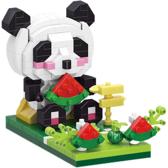 NICKSUN Cute Panda Building Block Set, Mini Bricks Toy Gift for Kid Adult (Panda with Watermelon--335Pcs)