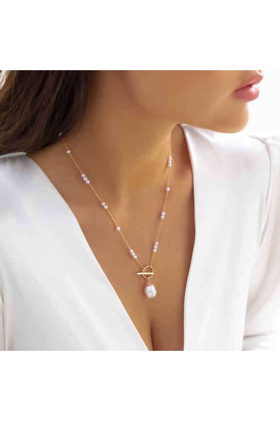 Dainty Layered Baroque Pearl OT Clasp Necklace for Women,Vintage Paperclip Pearl Chain Choker Necklace Adjustable Beaded Ball Chain Fashion Retro Charm Jewelry