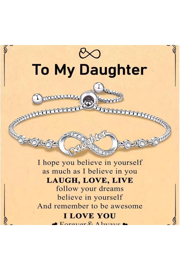 Daughter Gifts, To My Daughter Bracelet from Mom and Dad, Gifts for Daughter for Christmas/Birthday/Valentine' Day, Infinity Love Heart Bracelets for Women, Adjustable