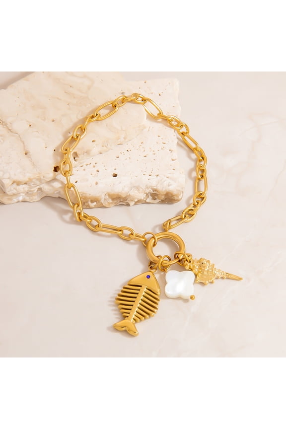 Fish Bone, Shell & Conch Chain Bracelet for Women Trendy Beach Charm Bracelet Summer Jewelry