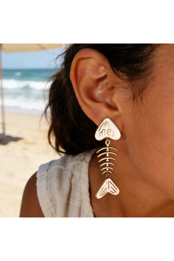 Fishbone Earring for Women Stainless Steel Minimalist Fish Skeleton Pendant Earring Ocean Animal Jewelry Gift for Fish Lovers