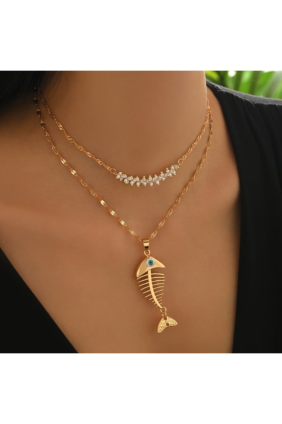 Fishbone Necklace Fish Pendant, Unique Fun Jewelry for Women, Bohemian Fashion Statement, Non-Tarnish Dangle Chain