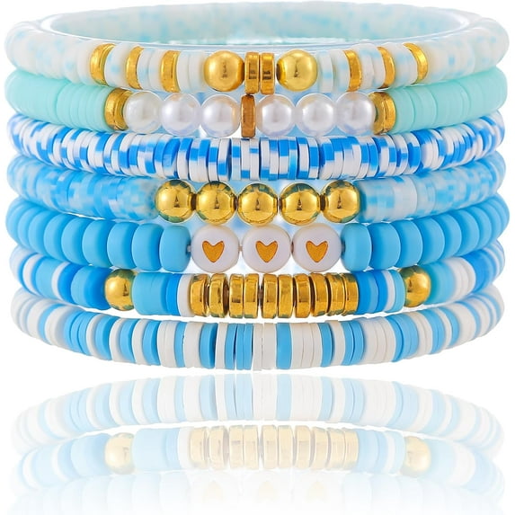 NICKSUN Friendship Bracelets Trendy Heishi Clay Bead Bracelets Stack Gold Beaded Stretch Bracelets for Women Boho Stackable Bracelets Bulk Cute Preppy Jewelry