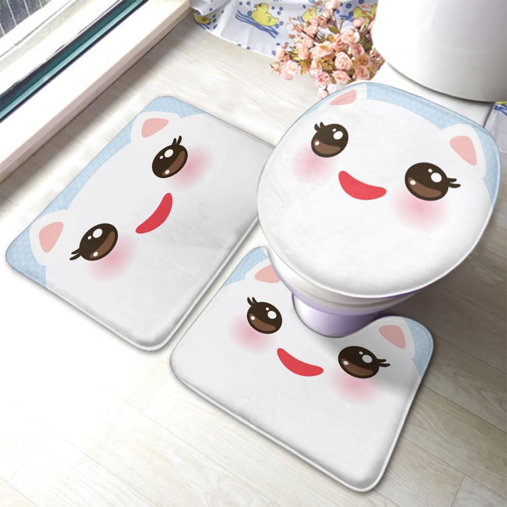 NICKSUN Funny Cat Bathroom Rugs Sets 3 Pieces, Inculding U-Shaped ...