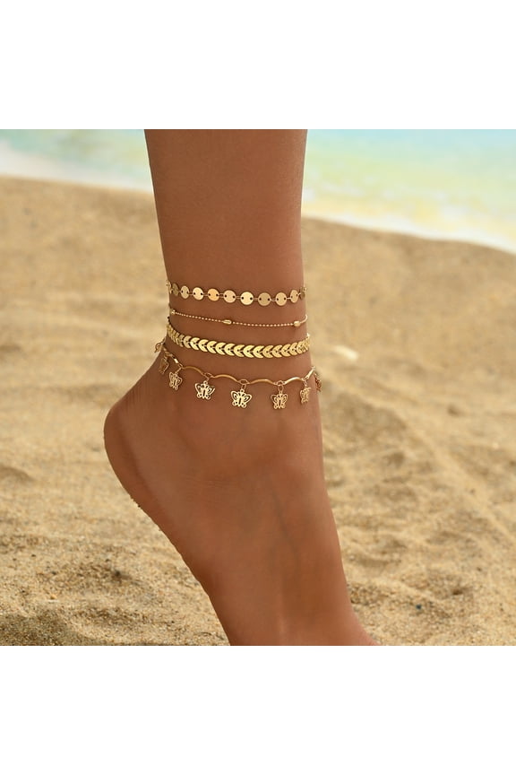Gold Ankle Bracelets Sets For Women, Adjustable Layered Infinite Anklet, Summer Beach Butterfly Star Foot Chain Jewelry Gifts