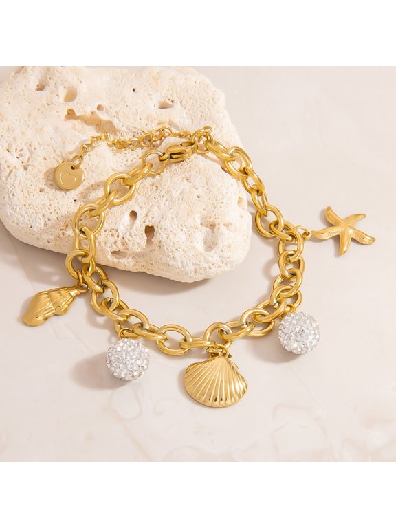 NICKSUN Gold Charm Bracelets for Women Conch Seashell Starfish Heart Charm Bracelets Summer Beach Surfer Bracelet Jewelry