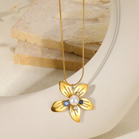 NICKSUN Gold Necklace for Women,14K Gold Plated Shell Starfish Beach Necklaces Cute Boho Pendant Necklace Fashion Summer Waterproof Pearl Jewelry for Women