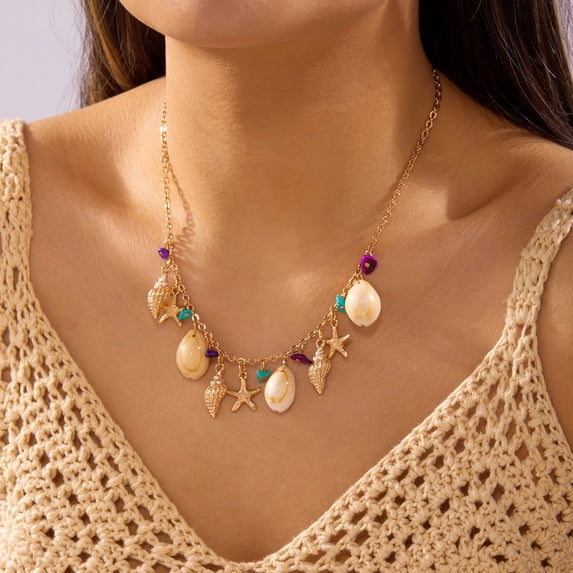NICKSUN Gold Ocean Charm Choker Necklace, Dainty Paperclip Chain Collarbone Jewelry with Starfish, Conch, Seashell, Octopus & Palm Tree Pendants, Trendy Elegant Coastal Vacation Accessories