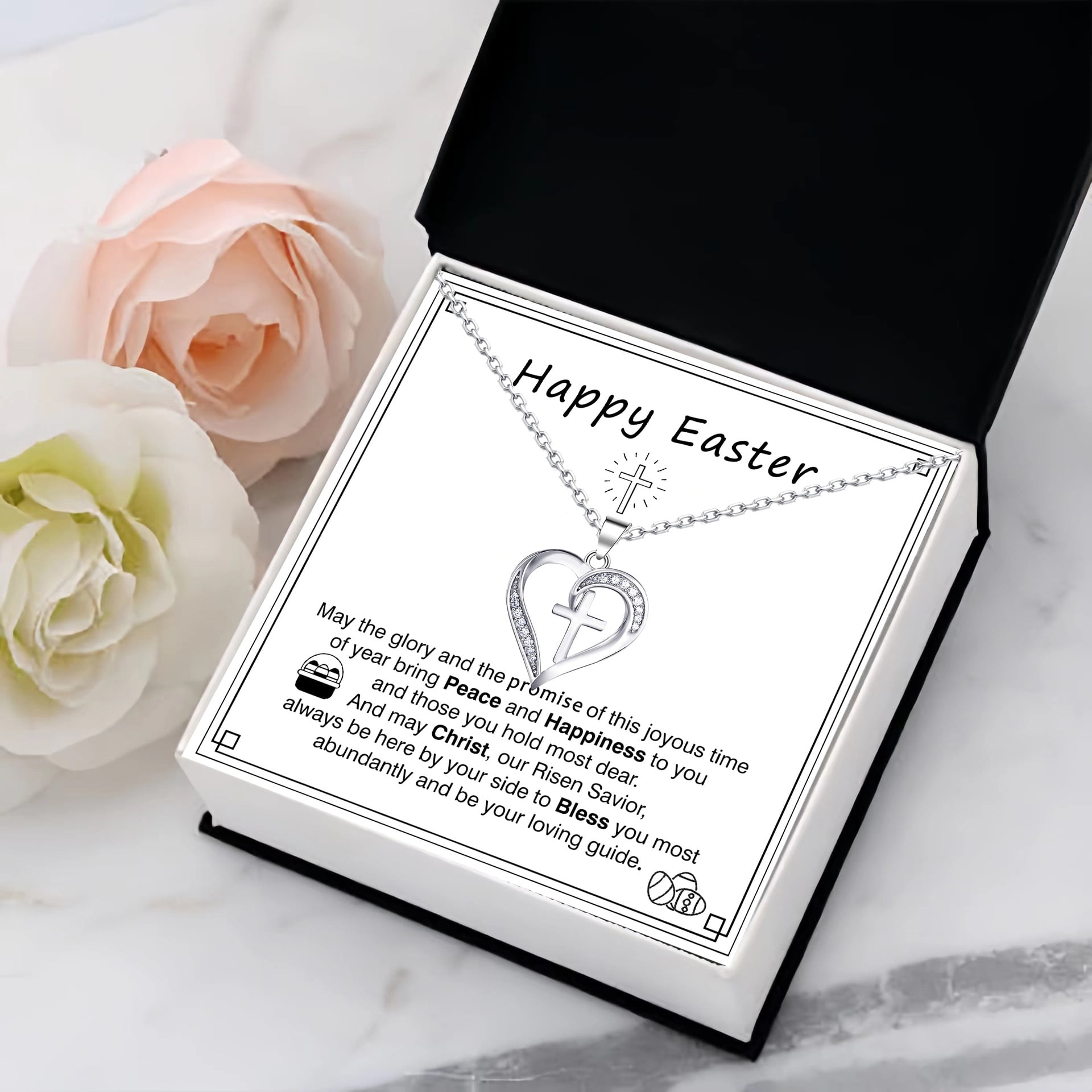 NICKSUN Heart Cross Necklace for Women Baptism Confirmation Easter Gifts