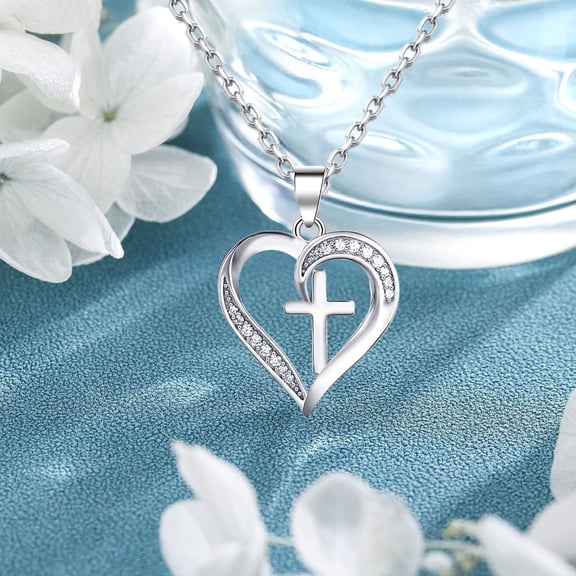 NICKSUN Heart Cross Necklace for Women Baptism Confirmation Easter Gifts