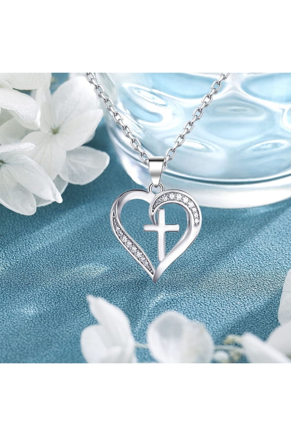 Heart Cross Necklace for Women Baptism Confirmation Easter Gifts