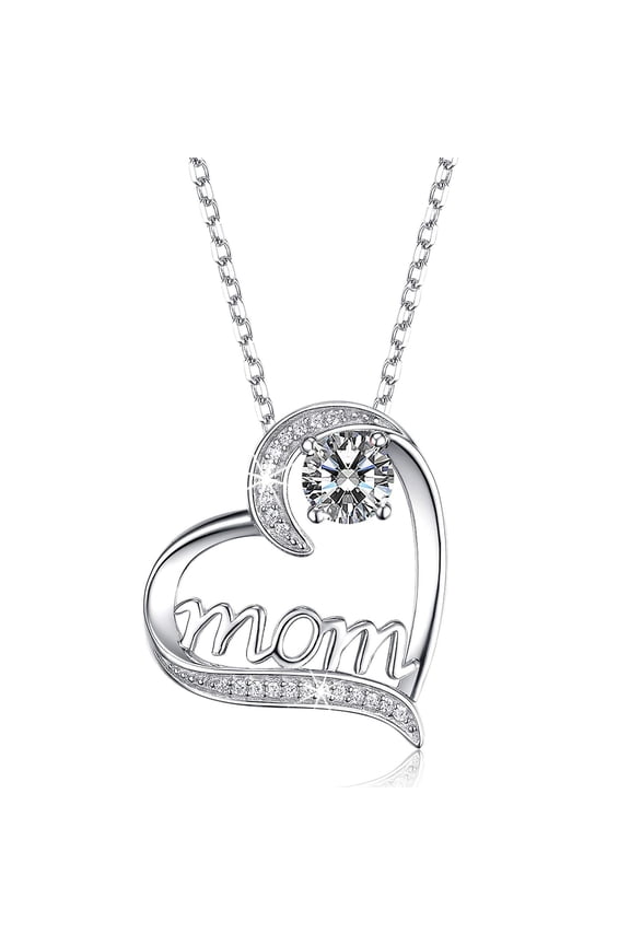 Heart Necklace Gift for Mom - 18K White Gold Plated Heart MOM Pendant for Mother's Day, Anniversary Birthday Gifts for Mummy, Jewelry Gifts for Mamma