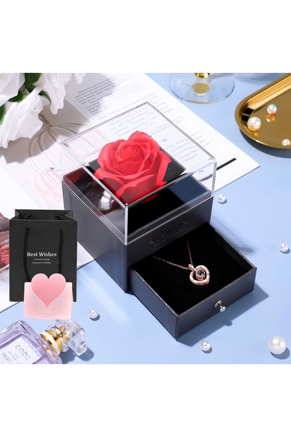 I Love You Necklace 100 Languages for Girlfriend Mom Rose Gold Memory Projection Necklace in Different Ways Mother's Day Birthday Valentines Day Gifts for Her Daughter Wife