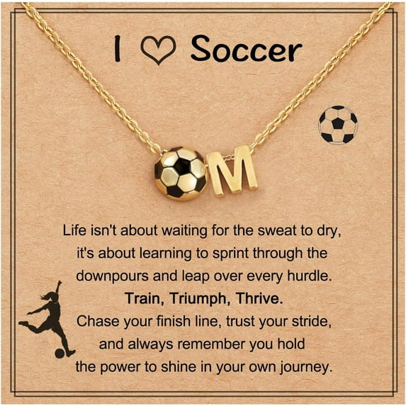 NICKSUN Initial A-Z Soccer Necklace Gifts for Women, Soccer Stuff Christmas Birthday Jewelry for Her Lovers 17+2 Inches