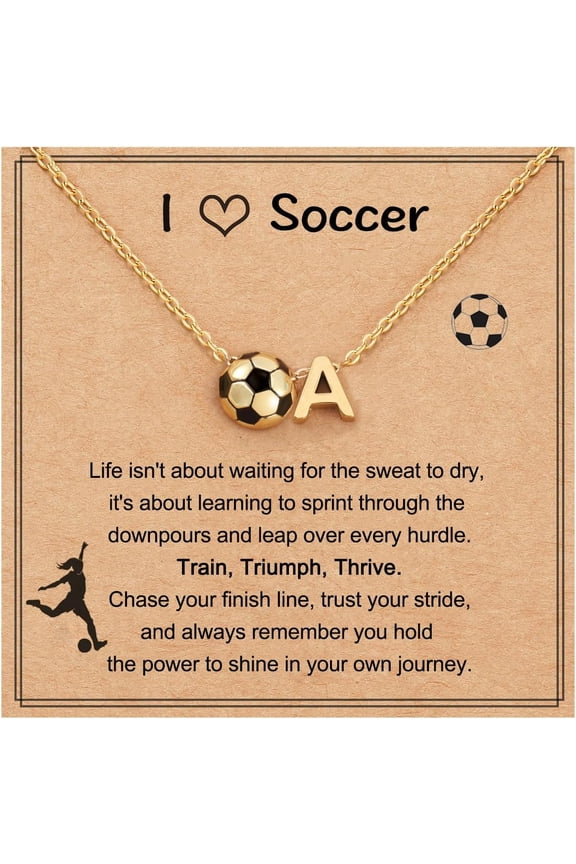 Initial A-Z Soccer Necklace Gifts for Women, Soccer Stuff Christmas Birthday Jewelry for Her Lovers 17+2 Inches