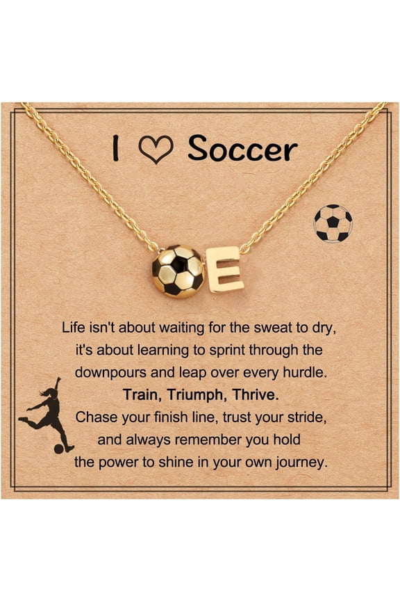 Initial A-Z Soccer Necklace Gifts for Women, Soccer Stuff Christmas Birthday Jewelry for Her Lovers 17+2 Inches