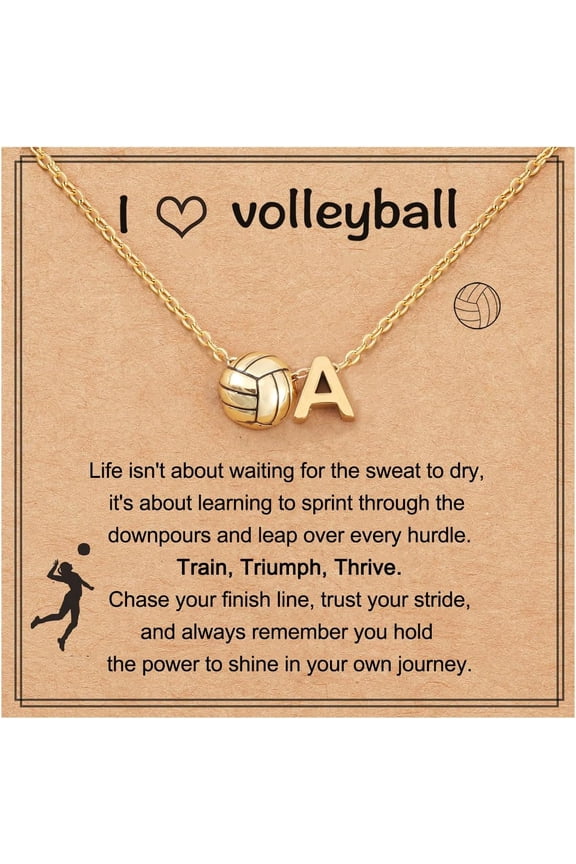 Initial A-Z Volleyball Necklace for Women, Personalized Volleyball Christmas Gifts for Team Lovers, 17+2 Inches