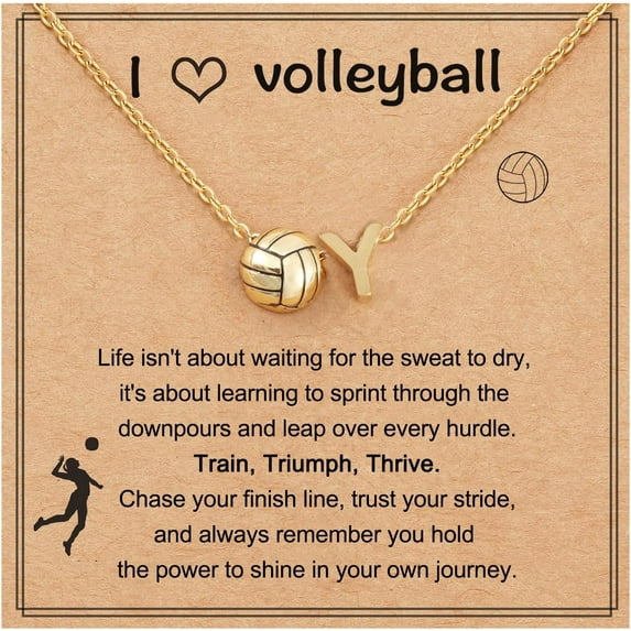 NICKSUN Initial A-Z Volleyball Necklace for Women, Personalized Volleyball Christmas Gifts for Team Lovers, 17+2 Inches