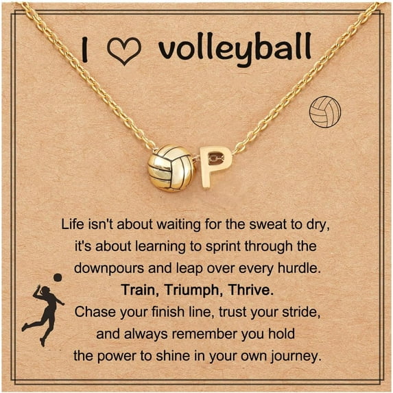 NICKSUN Initial A-Z Volleyball Necklace for Women, Personalized Volleyball Christmas Gifts for Team Lovers, 17+2 Inches