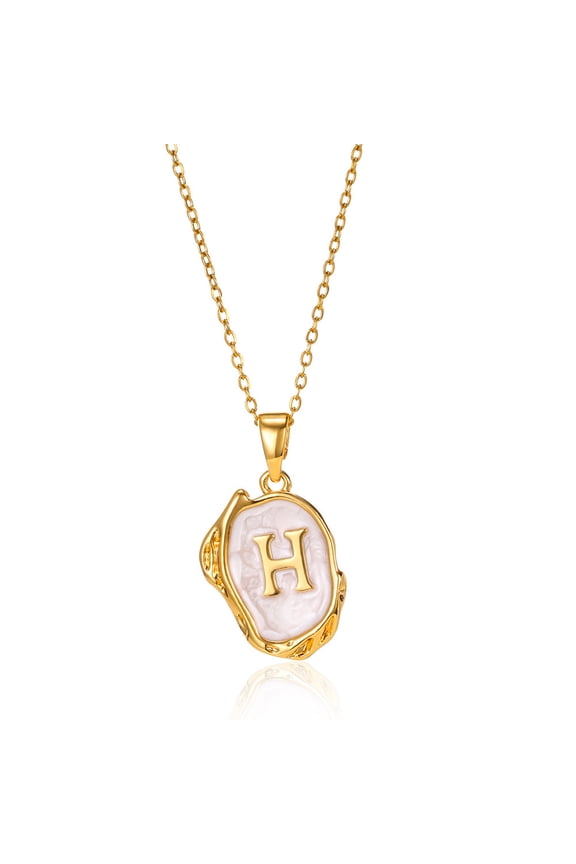 Irregular Initial Necklace, 18K Gold Plated A-Z 26 Letters Pendant Necklace for Women, Large Capital Monogram Tag Necklace