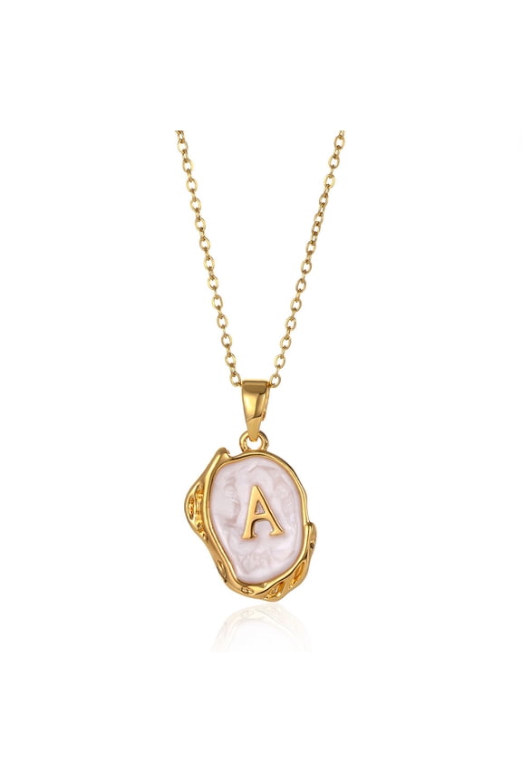 Irregular Initial Necklace, 18K Gold Plated A-Z 26 Letters Pendant Necklace for Women, Large Capital Monogram Tag Necklace